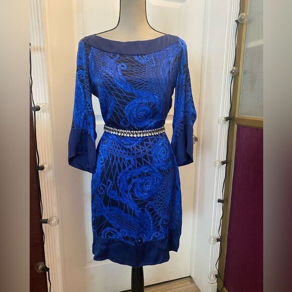 GIANNI Versace 100% silk “Blue Medusa “ dress, S - Picture 1 of 14